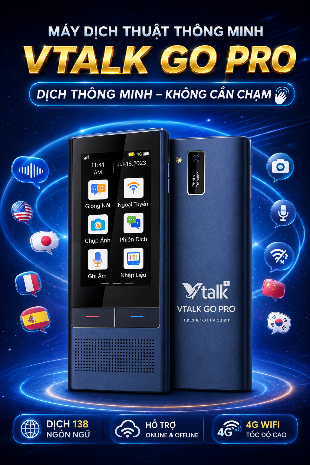 Máy Phiên Dịch VTalk Go Pro 2026 - Máy Phiên Dịch Mang Thương Hiệu Việt Nam Được Tích Hợp Esim Dùng Toàn Cầu