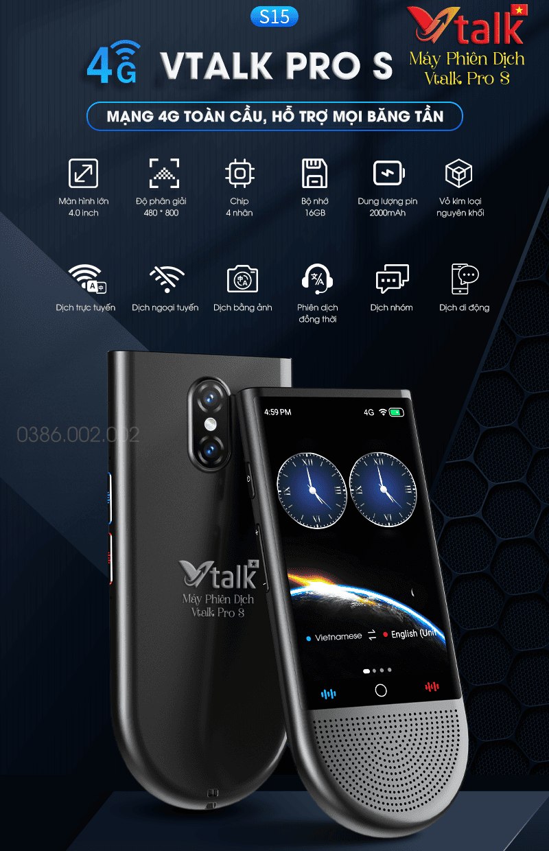 Máy Phiên Dịch  Vtalk Pro S - Thiết Kế Mới Tích Hợp Chat GPT Dịch Tự Động 2026