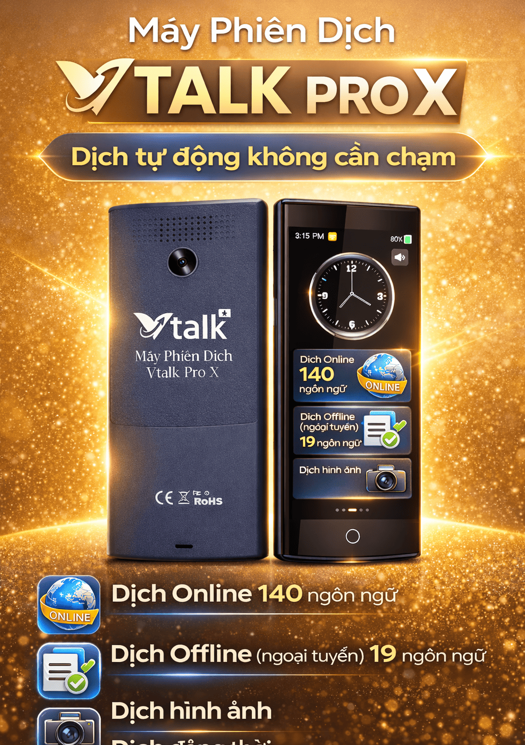 Máy Phiên Dịch Vtalk Pro X 2026- Dòng Cao Cấp Dịch Không Cần Chạm