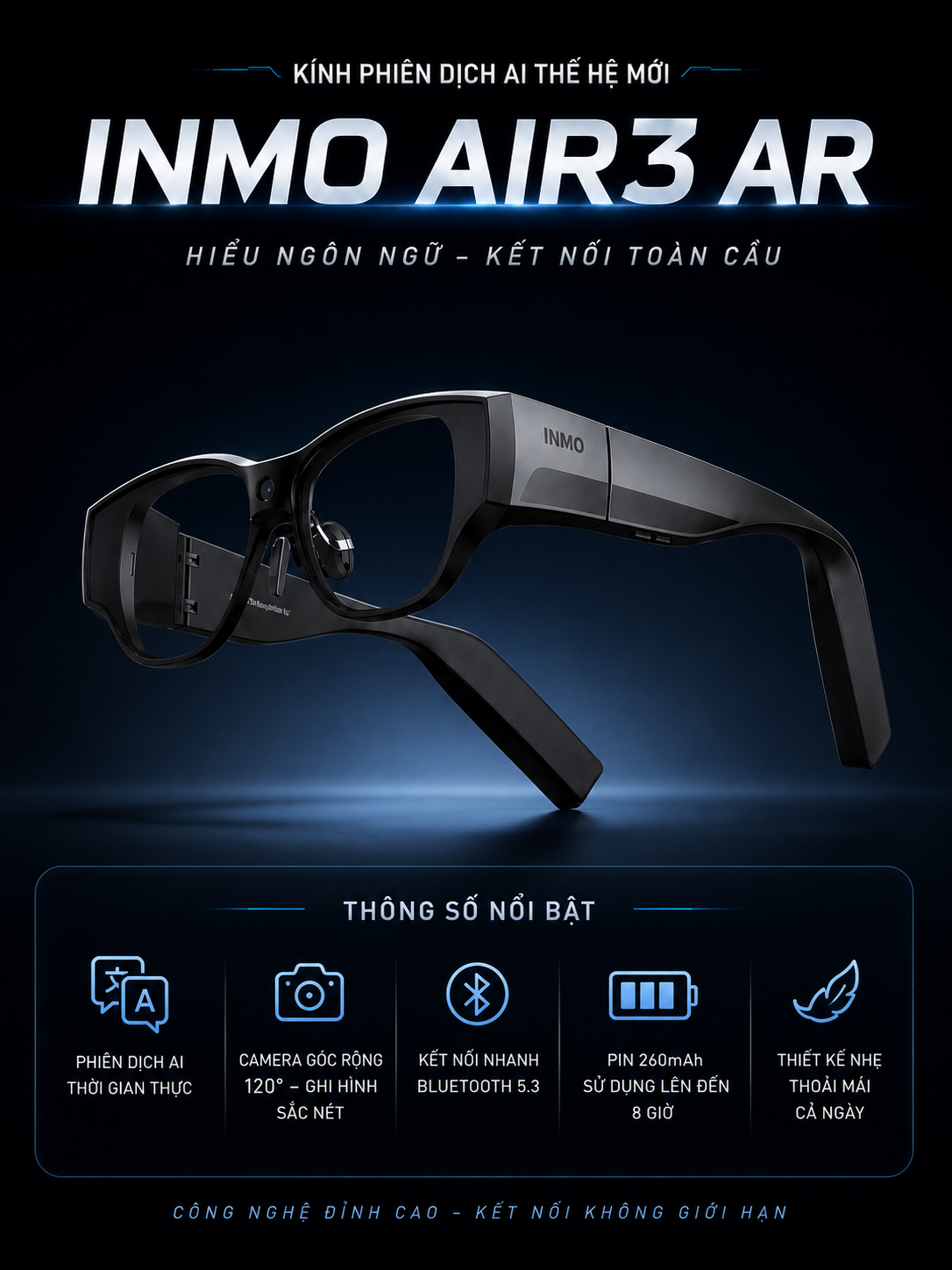 Kính Phiên Dịch INMO Air3 - Tích Hợp AI Theo Thời Gian Thực Hiển Thị Sắc Nét Với Màn Hình Sony Micro-OLED