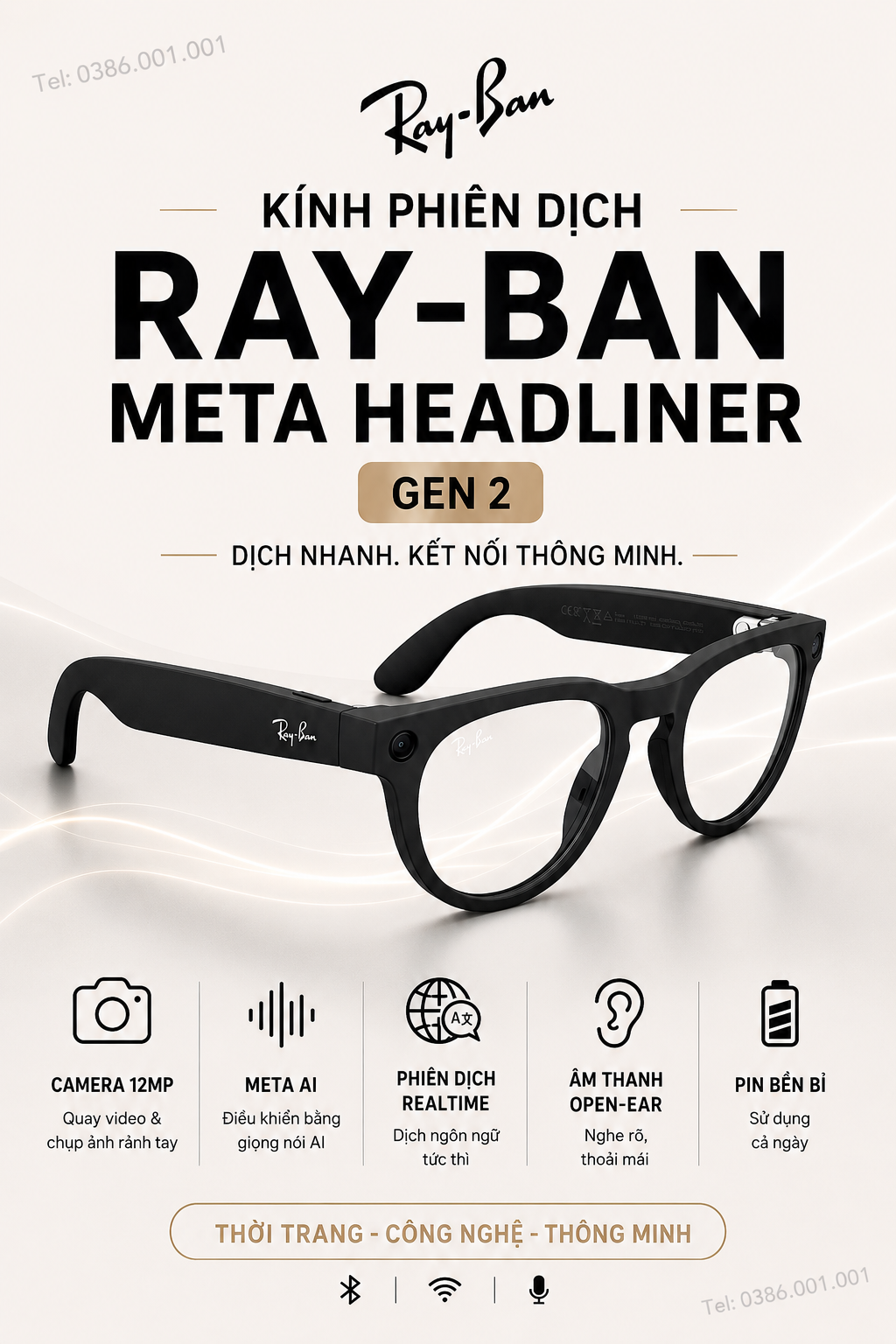 Kính Phiên Dịch Ray-ban Meta Headliner Gen 2 – AI Phiên Dịch Thông Minh Điều Khiển Bằng Giọng Nói
