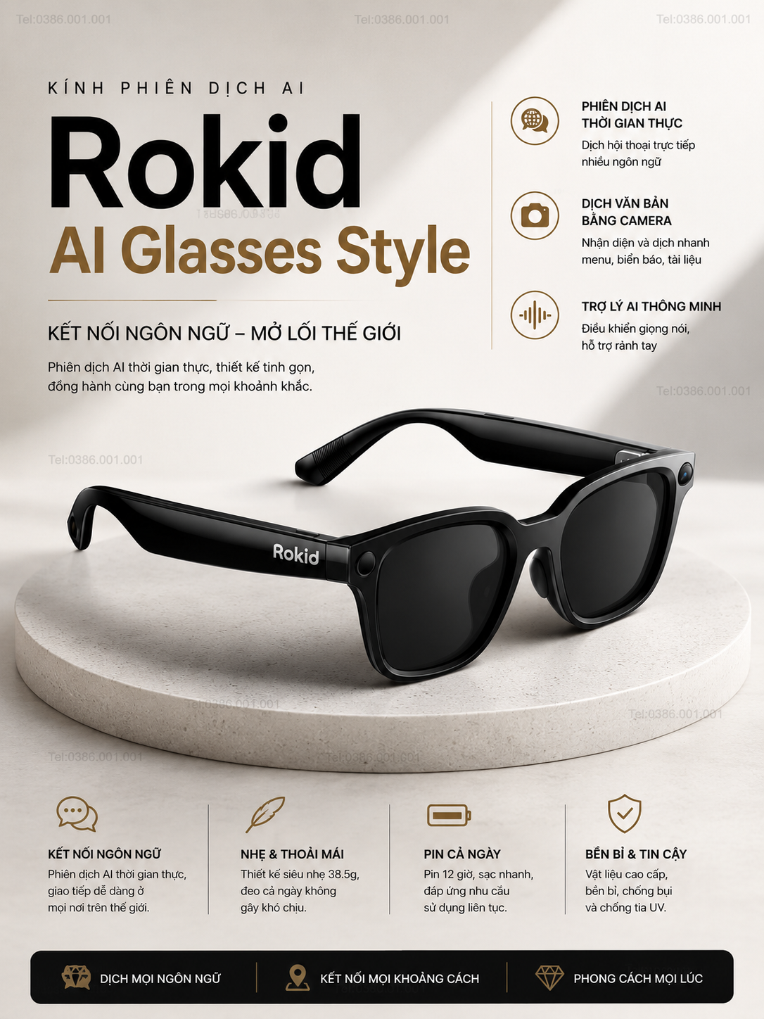 Kính Phiên Dịch Rokid AI Glasses Style 2026 - Tích Hợp AI Điều Khiển Giọng Nói “Hey Rokid”