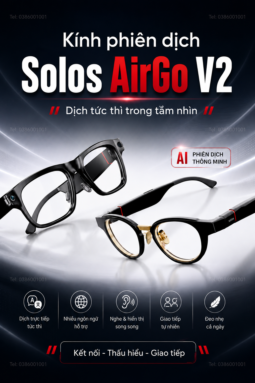 Kính Phiên Dịch Solos AirGo V2 2026  - Thế Hệ Mới Tích Hợp ChatGPT Nhận Diện Ngôn Ngữ Qua Camera